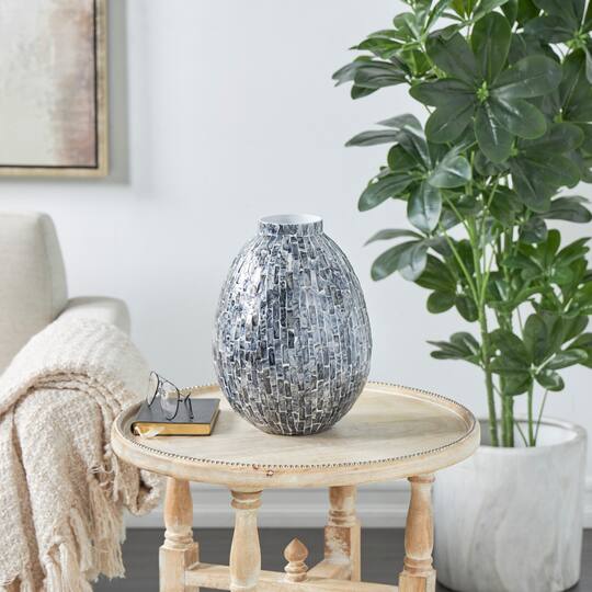 12" Gray Mother of Pearl Handmade Mosaic Inspired Vase